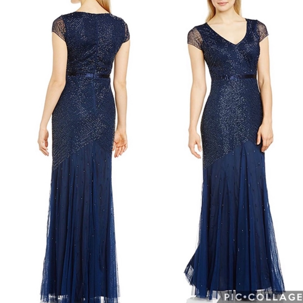 Adrianna Papell beaded cap sleeves long dress